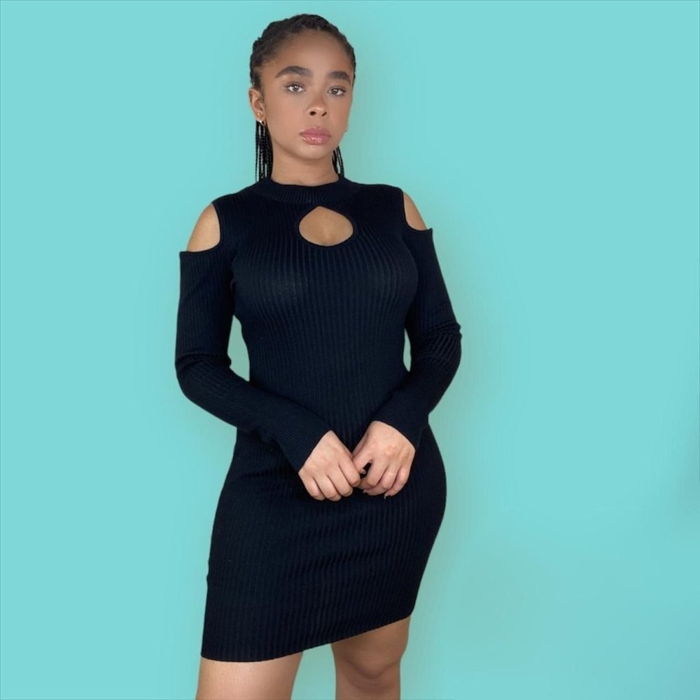 Y2k Ribbed Cutout Bodycon Dress
